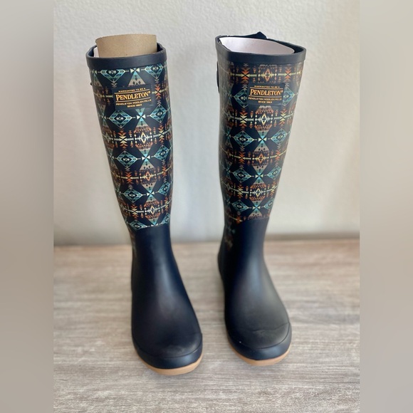 Pendleton Shoes - Pendleton Diamond Peak Tall Waterproof Native American Design Navy Rain Boots 7